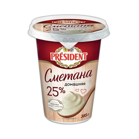 Сметана President домашняя 25% 385 г