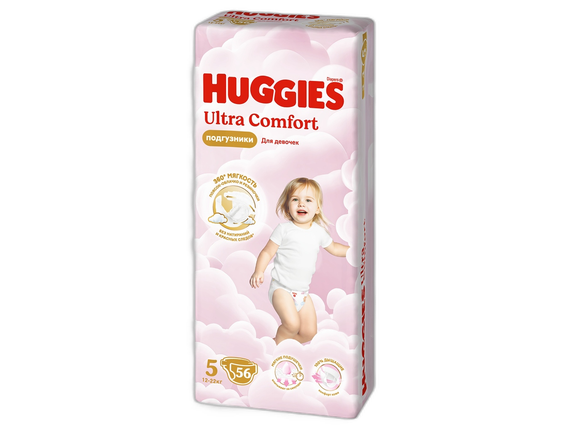 Подгузники Huggies Ultra Comfort 5 для девочек 12-22 кг 56 шт